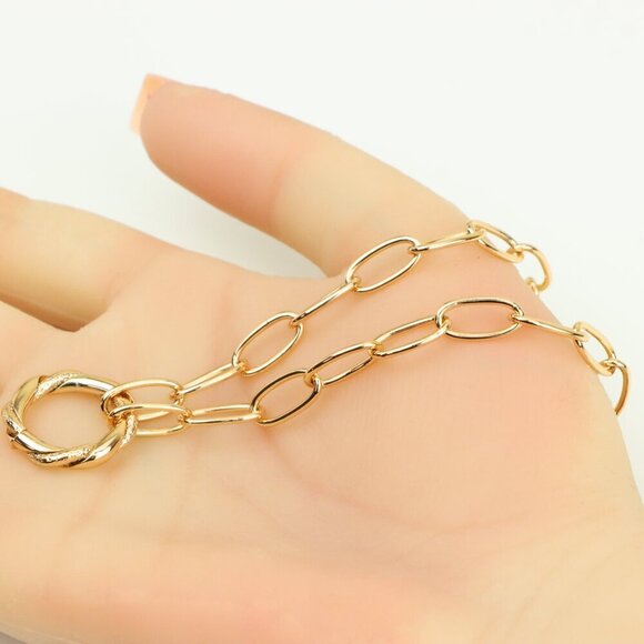 Chunky Oval Link Rose Gold Necklace with Round Center Pendant, XPNL0348 - Picture 5 of 13